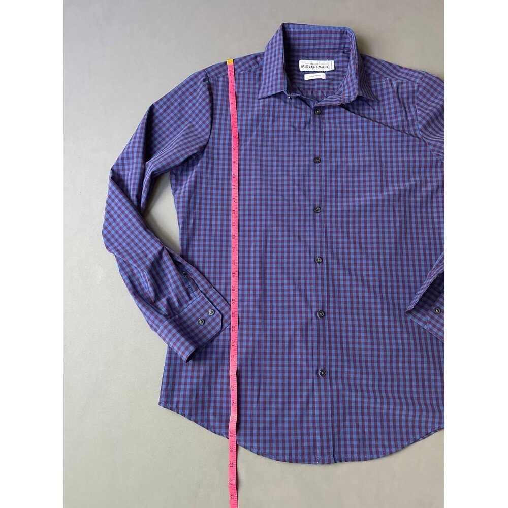 Mizzen+Main Mens Shirt Sz Large Blue Trim Fit Gingham Non Iron Leeward Dress - Picture 5 of 6